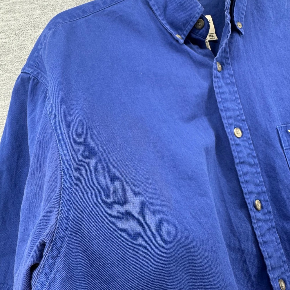 Eddie Bauer Button Front Men Medium Blue Short Sleeve Twill Shirt Cotton Heavy - Picture 4 of 7